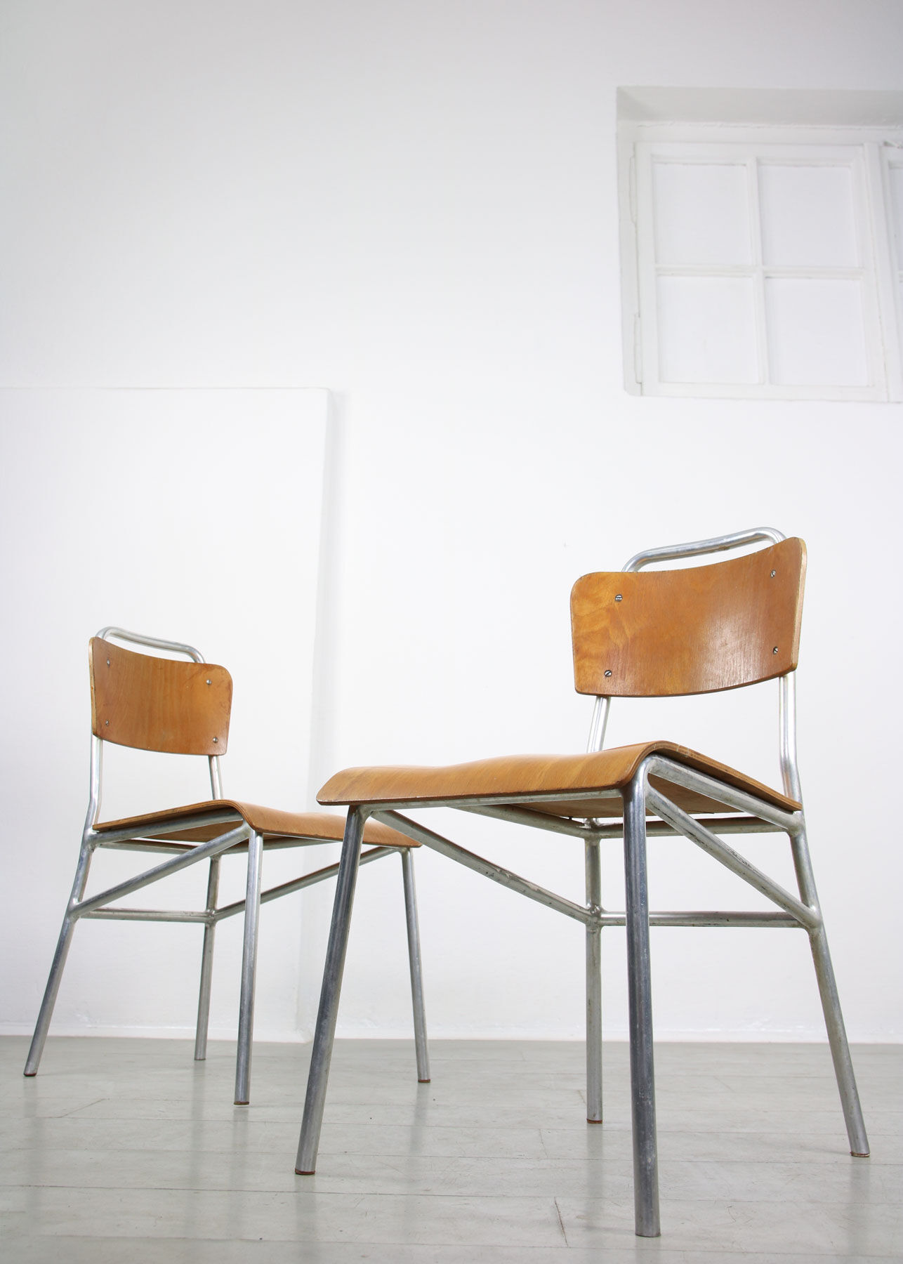 Mid-century Plywood Aluminum Chair, set of 2