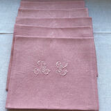 Set of 6 embroidered damask linen napkins