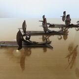 Series of 3 brutalist double wall candle holders in wrought iron beaten 40 years 50