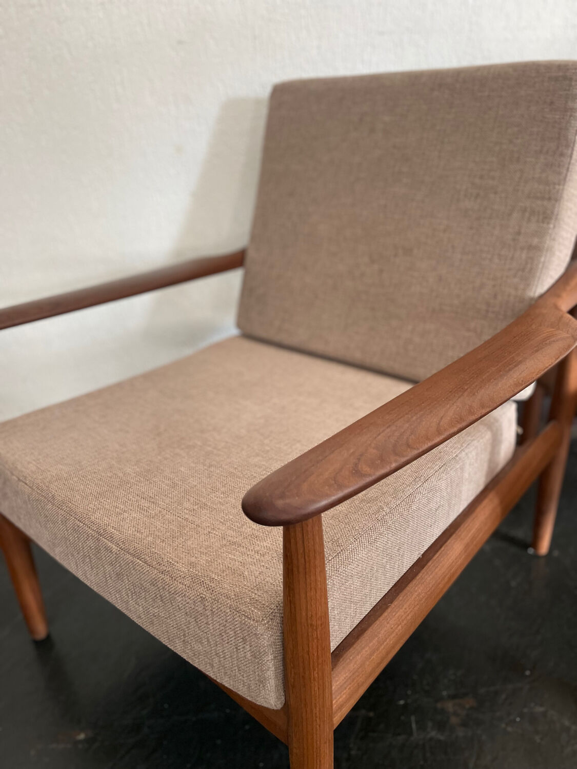 Vintage Scandinavian teak lounge — 3-seater sofa and two armchairs.