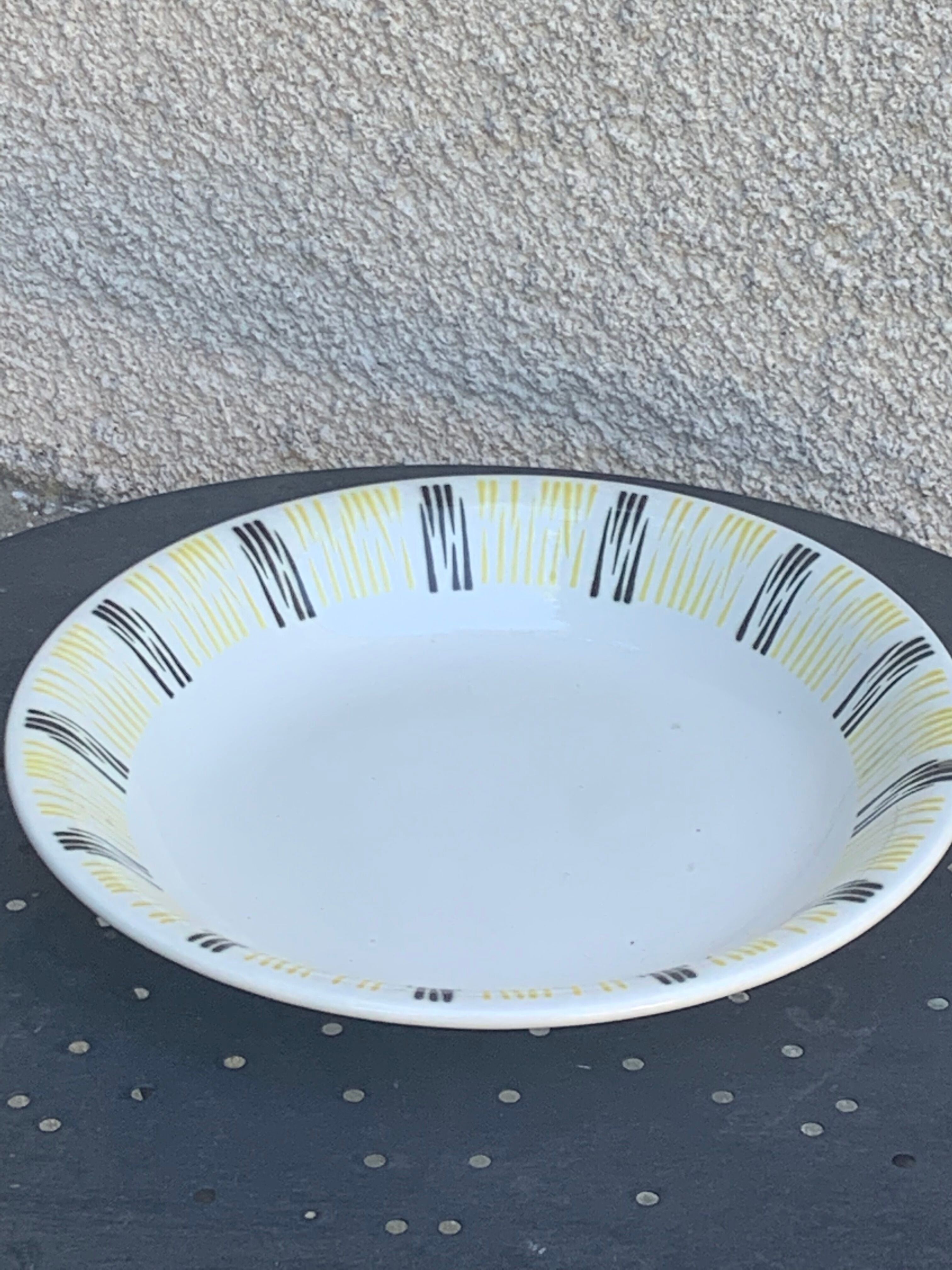 Hollow plate in enamelled ceramic FB number 63 design and vintage pattern