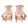Pair of teak and canned deckchairs