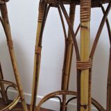 Pair of rattan bar stools and vintage bamboo