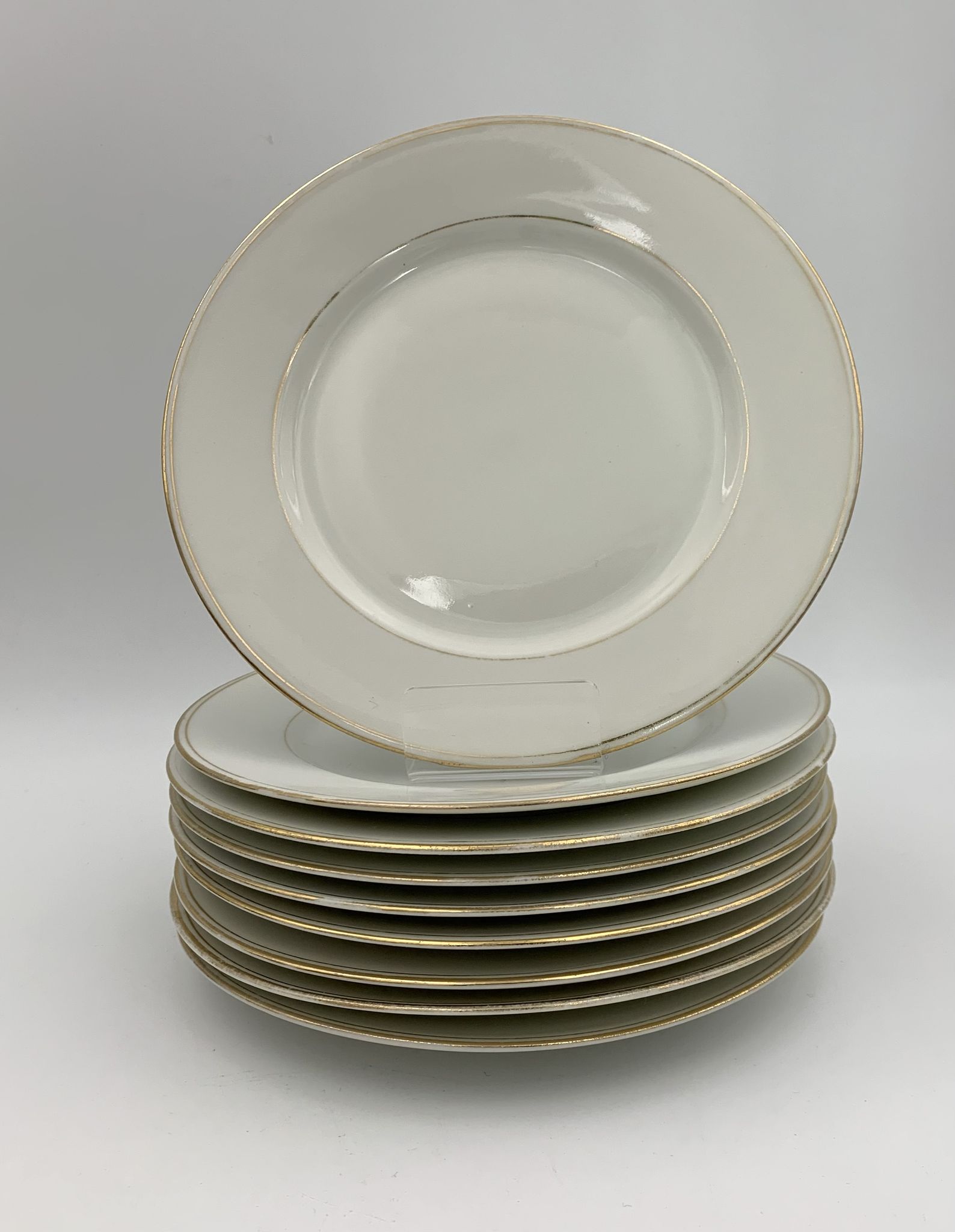 9 antique dessert plates white and gold porcelain from limoges william guerin - circa 1900