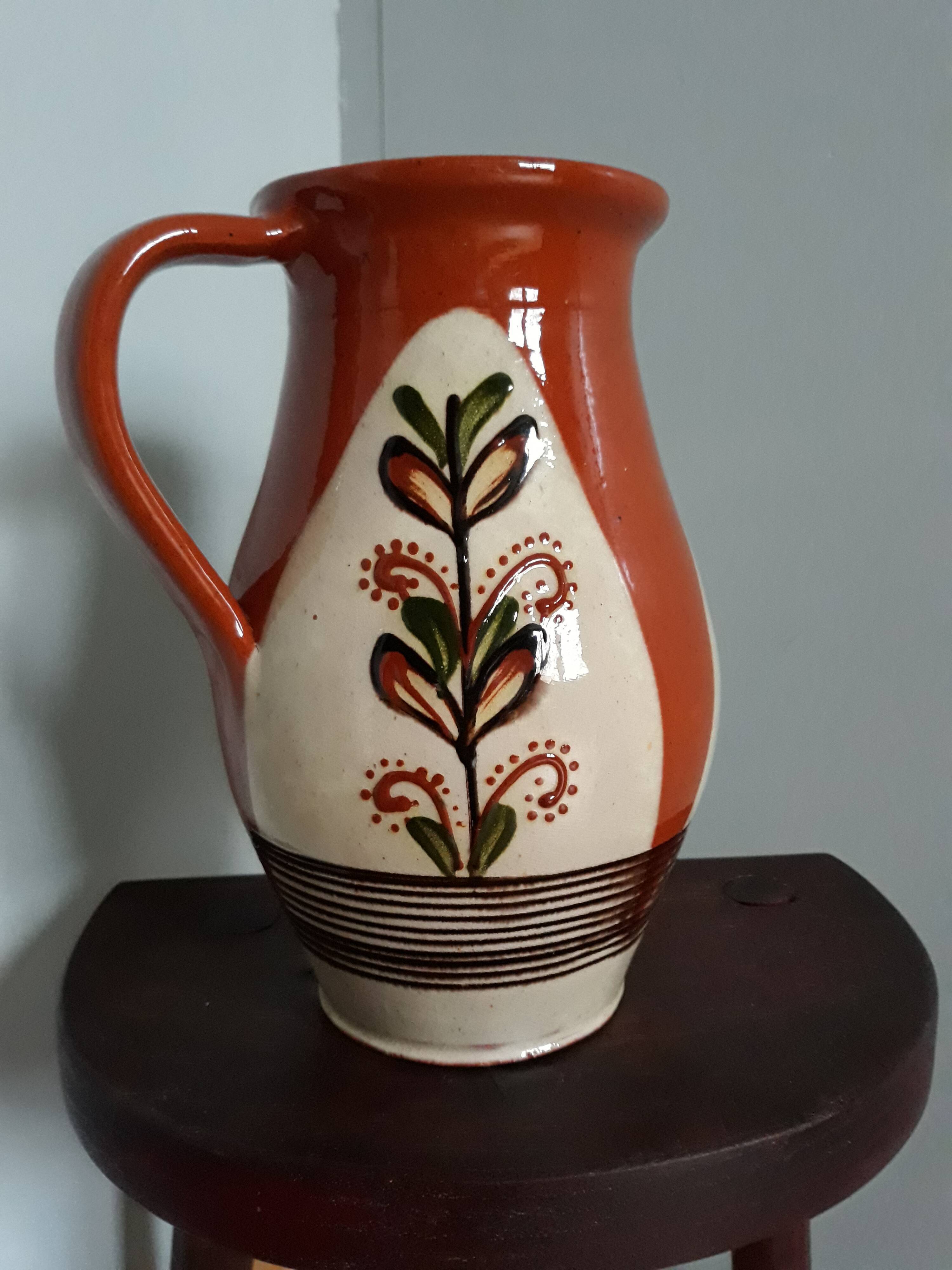 Pitcher vase signed Sitar glazed ceramic origin Romanian origin