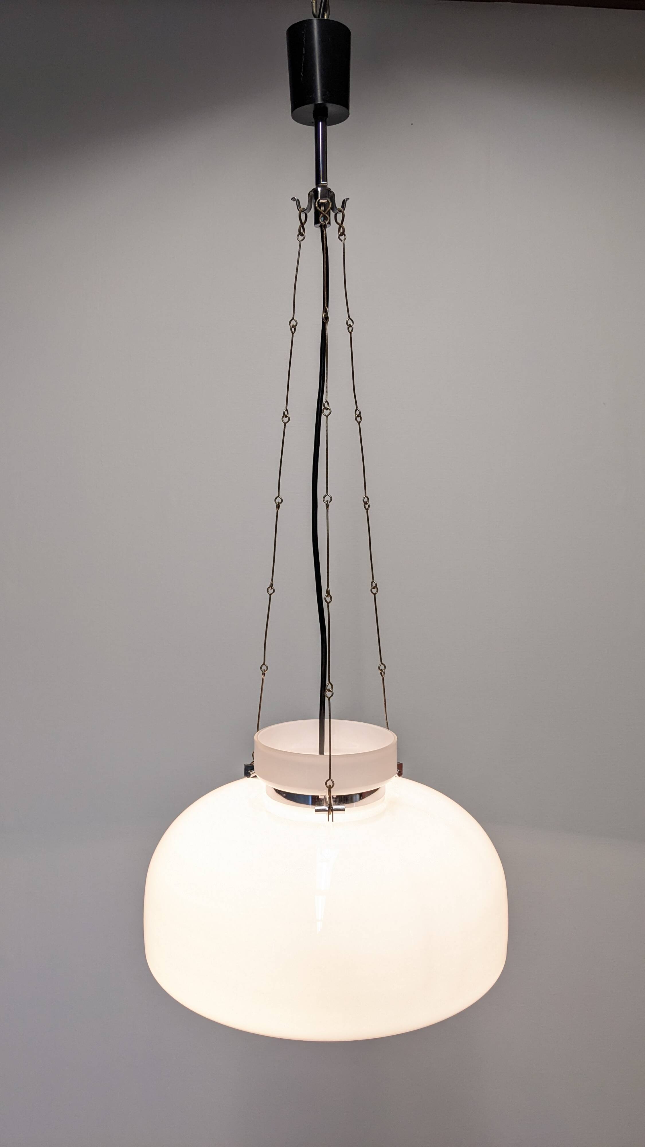 XL dome suspension in white opaline by Limburg, Germany, circa 1960.