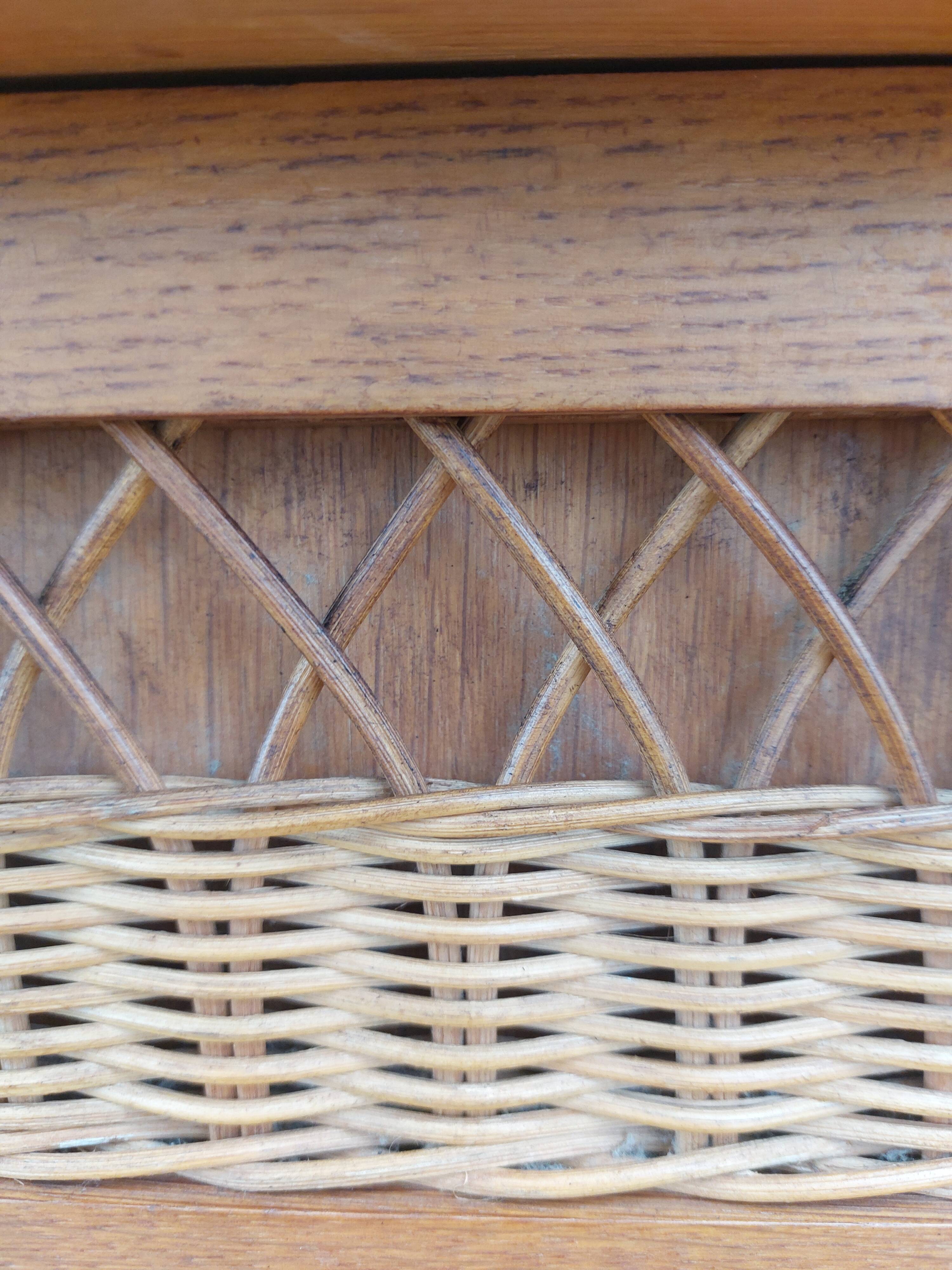 commode pieds compas, osier, vintage