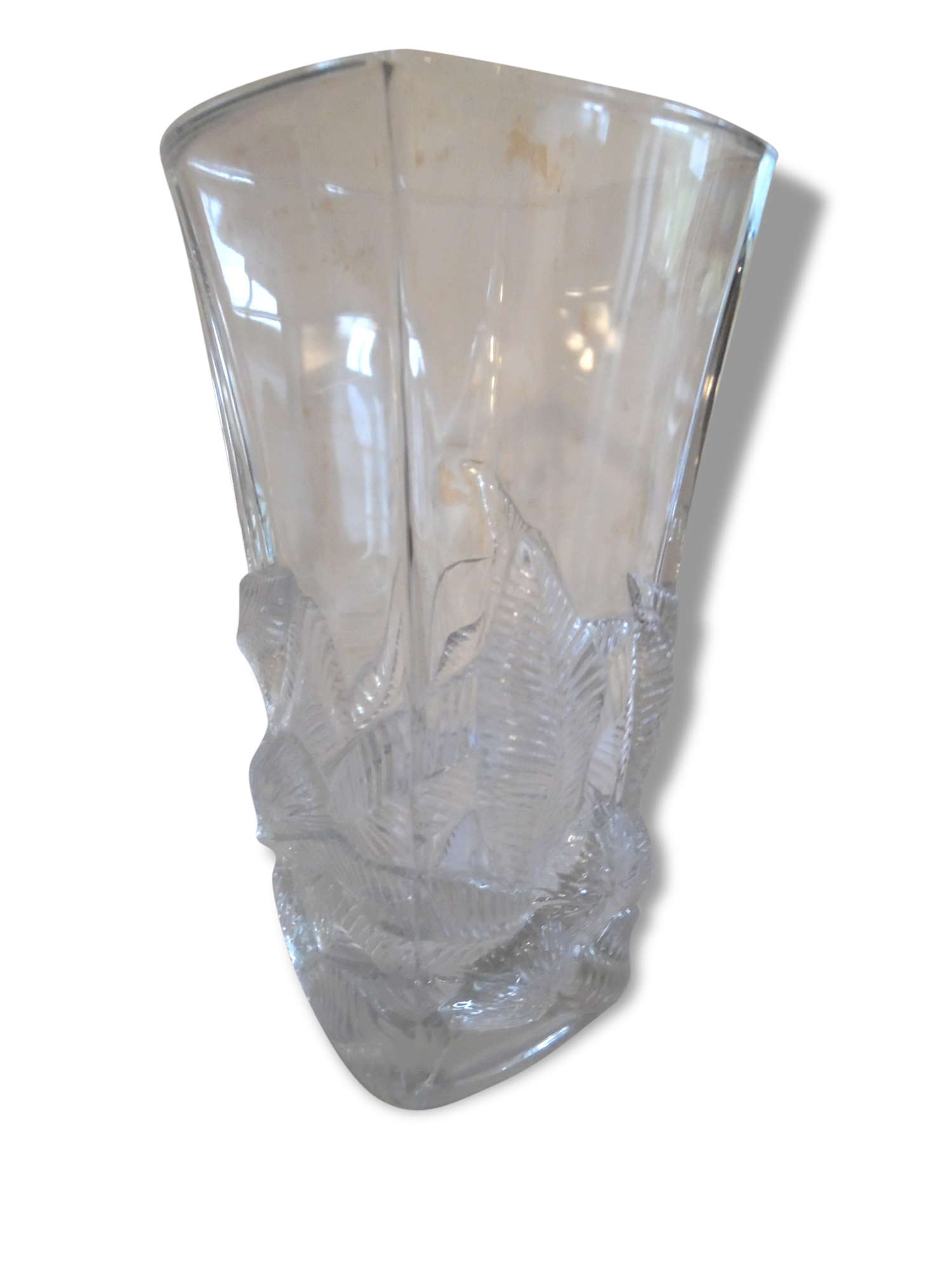 Vase en verre épais,décor feuilles en relief Selency