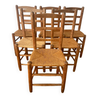 Lot de 6 chaises en orne et paille