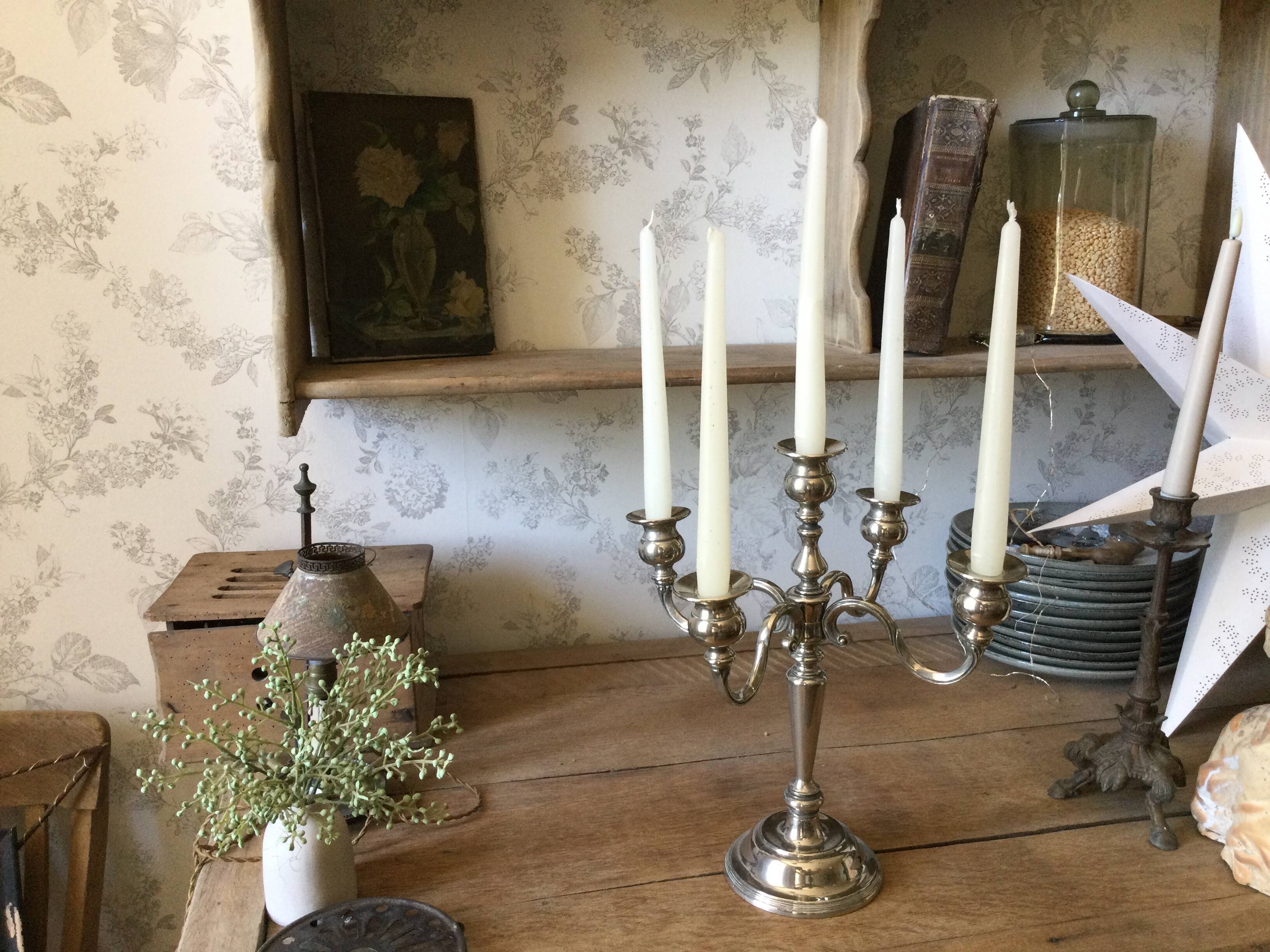 5-branch silver-plated metal candle holder