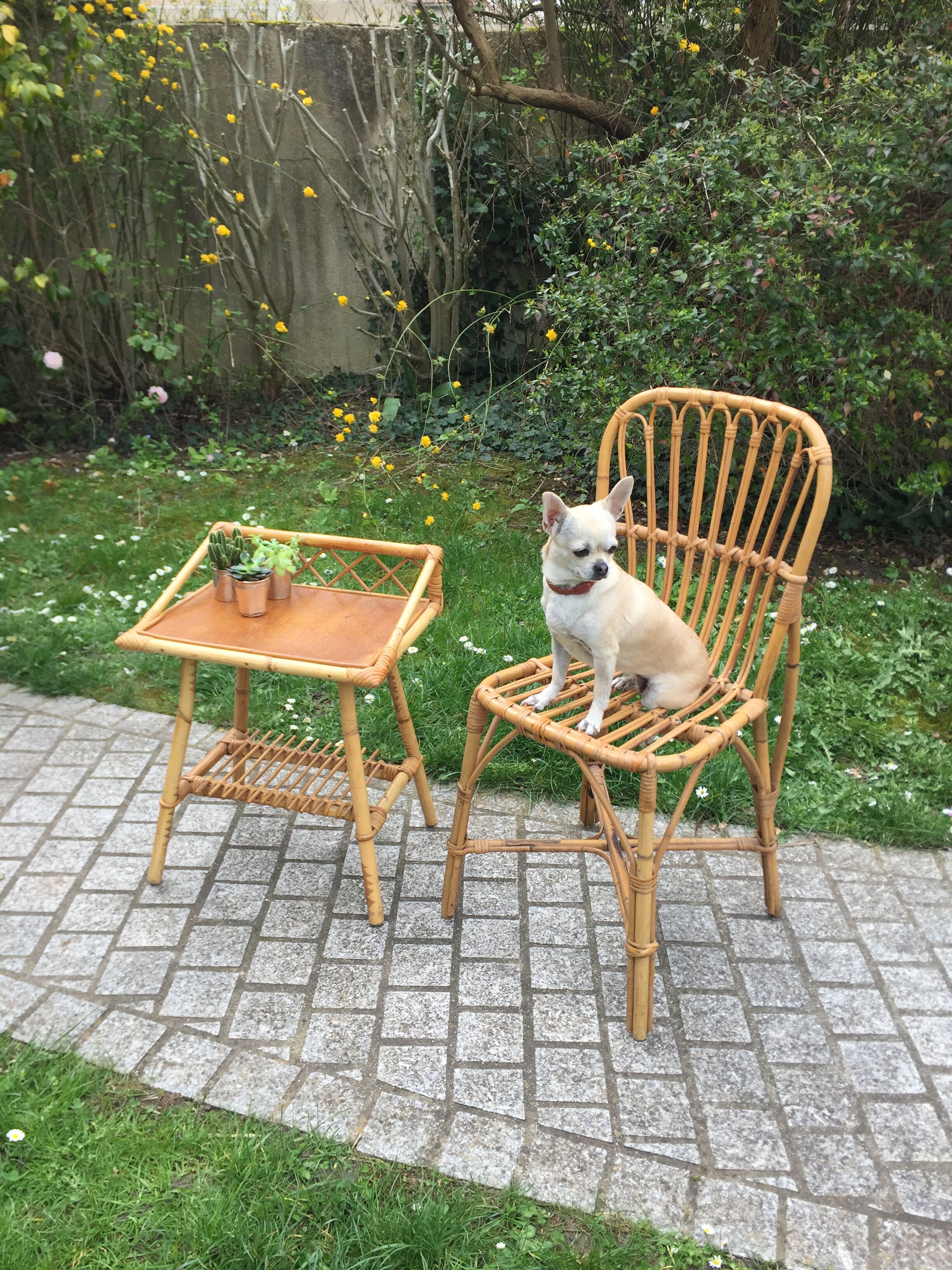 Bedside / side table rattan 1950 vintage