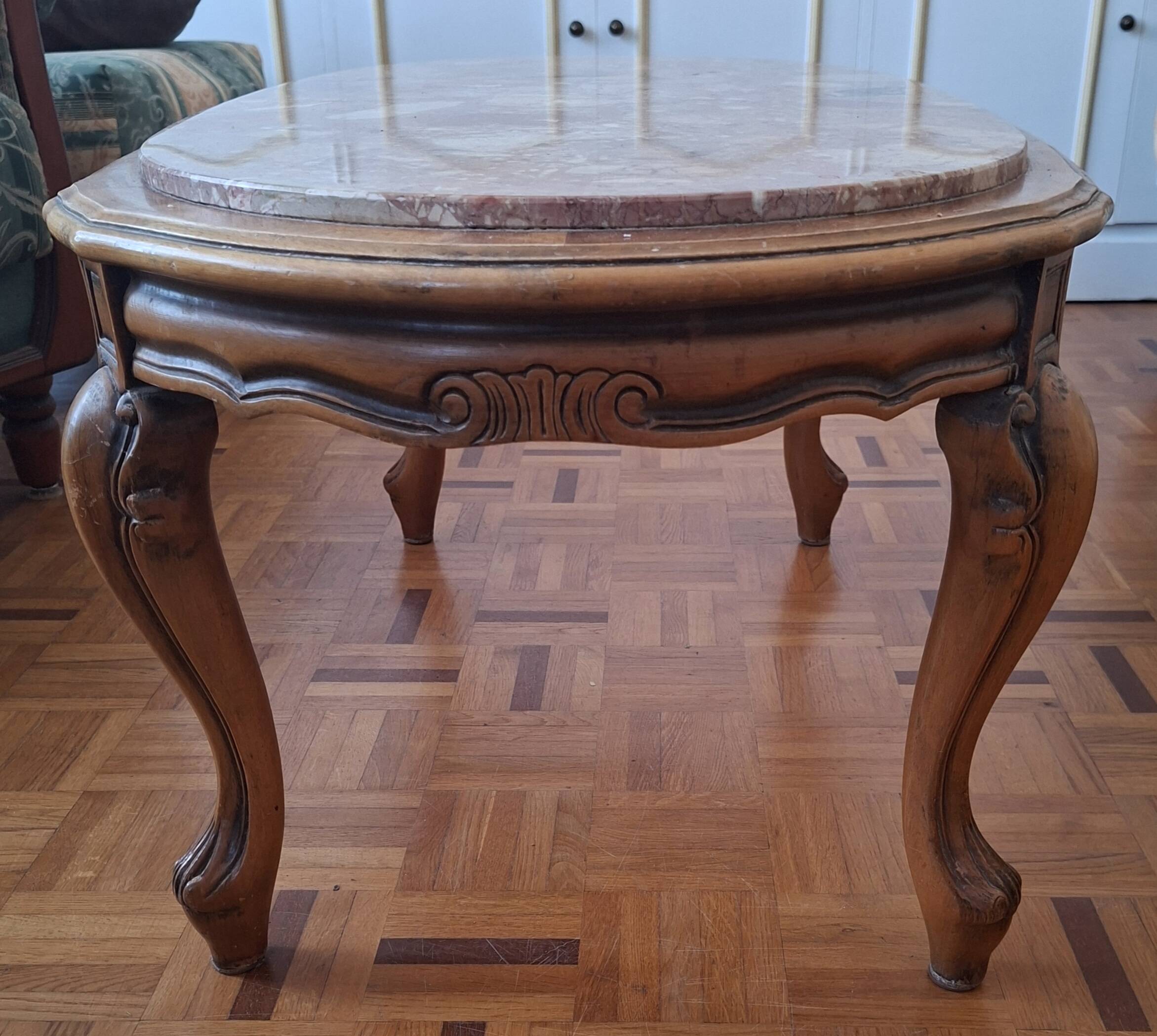 coffee table with a pink marble top
