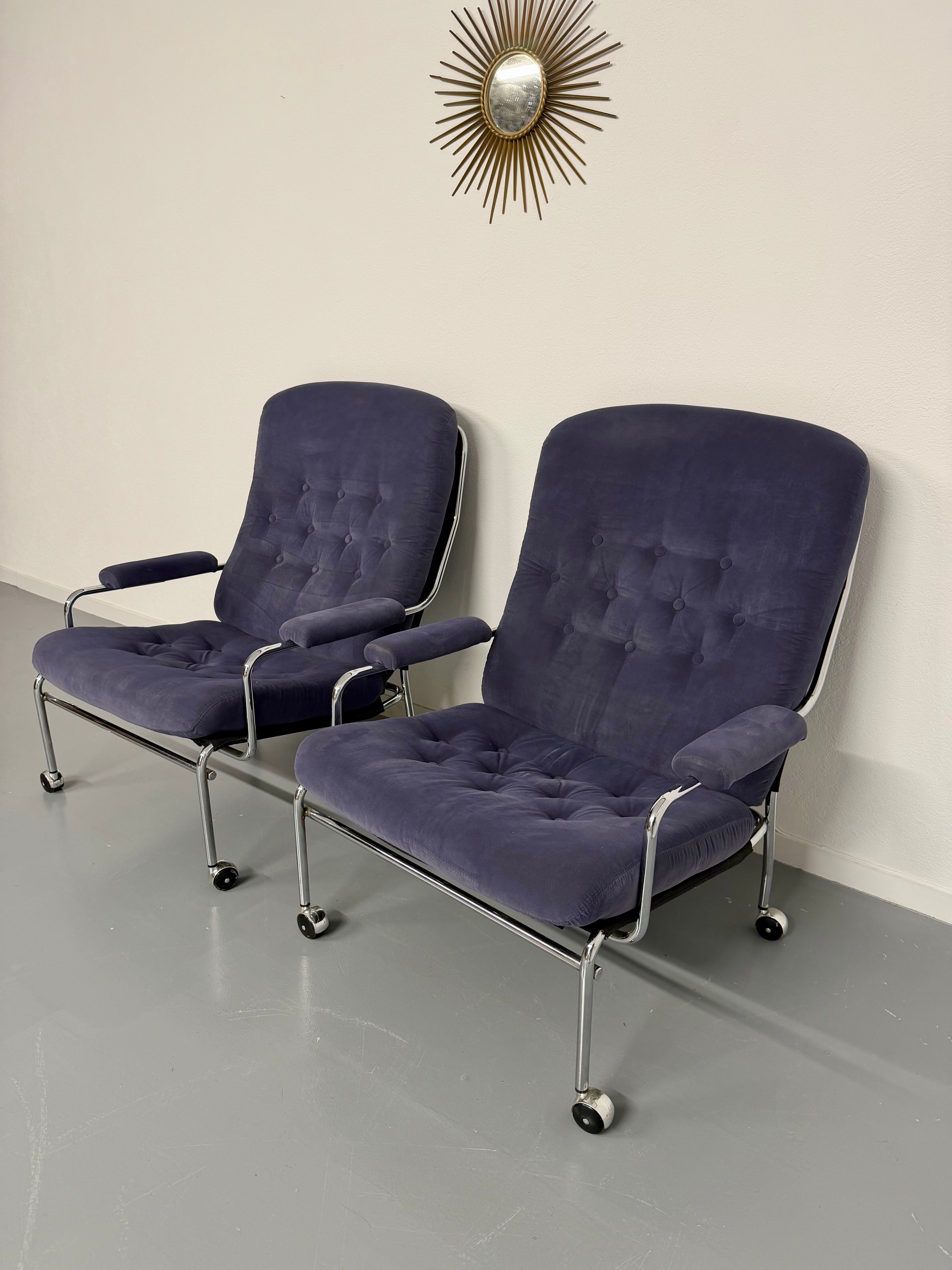 Paire de fauteuils lounge roulette design scandinave Bruno Mathsson