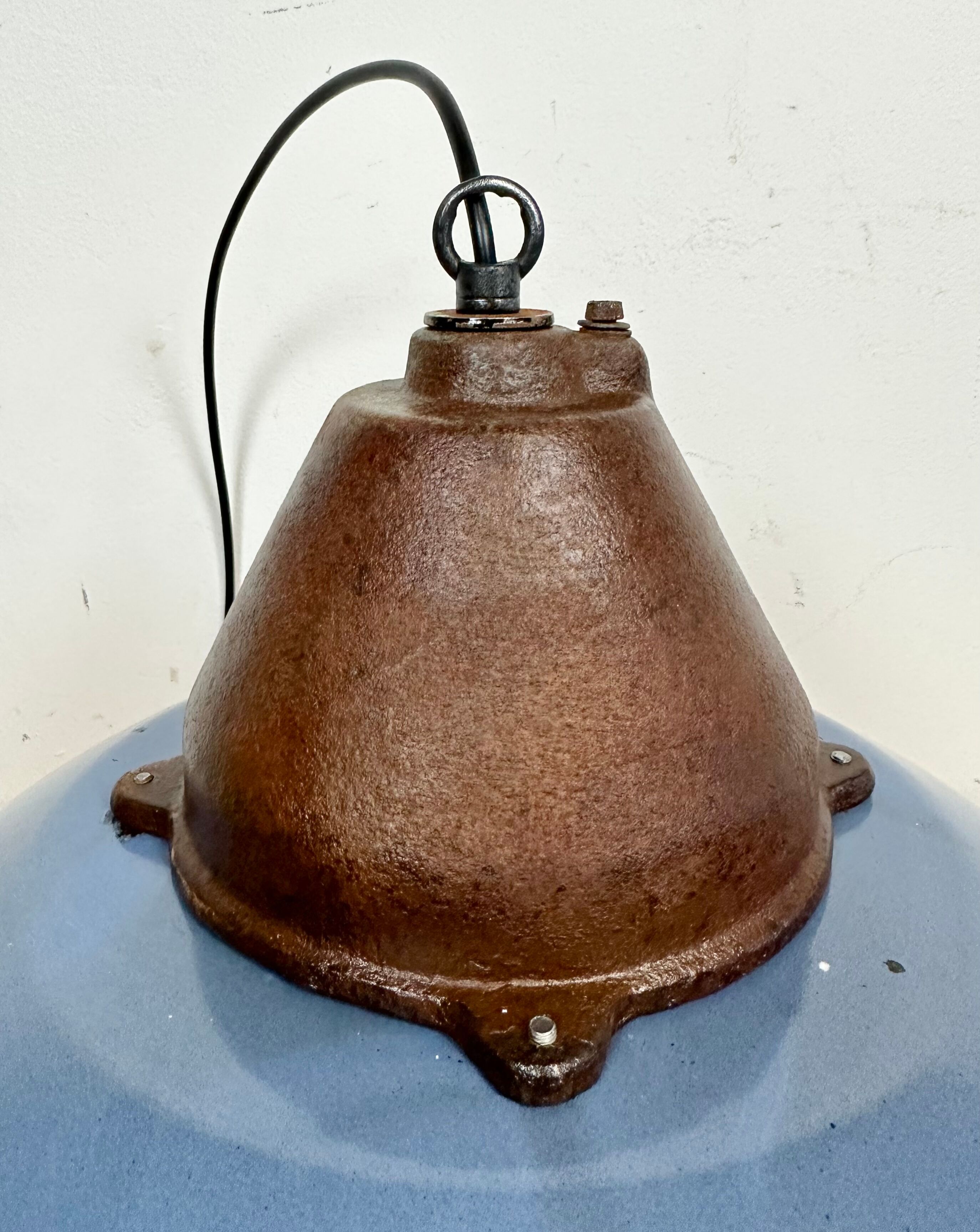 Industrial Blue Enamel and Cast Iron Pendant Light, 1960s