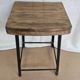 Old workshop stool in wood + wrought iron