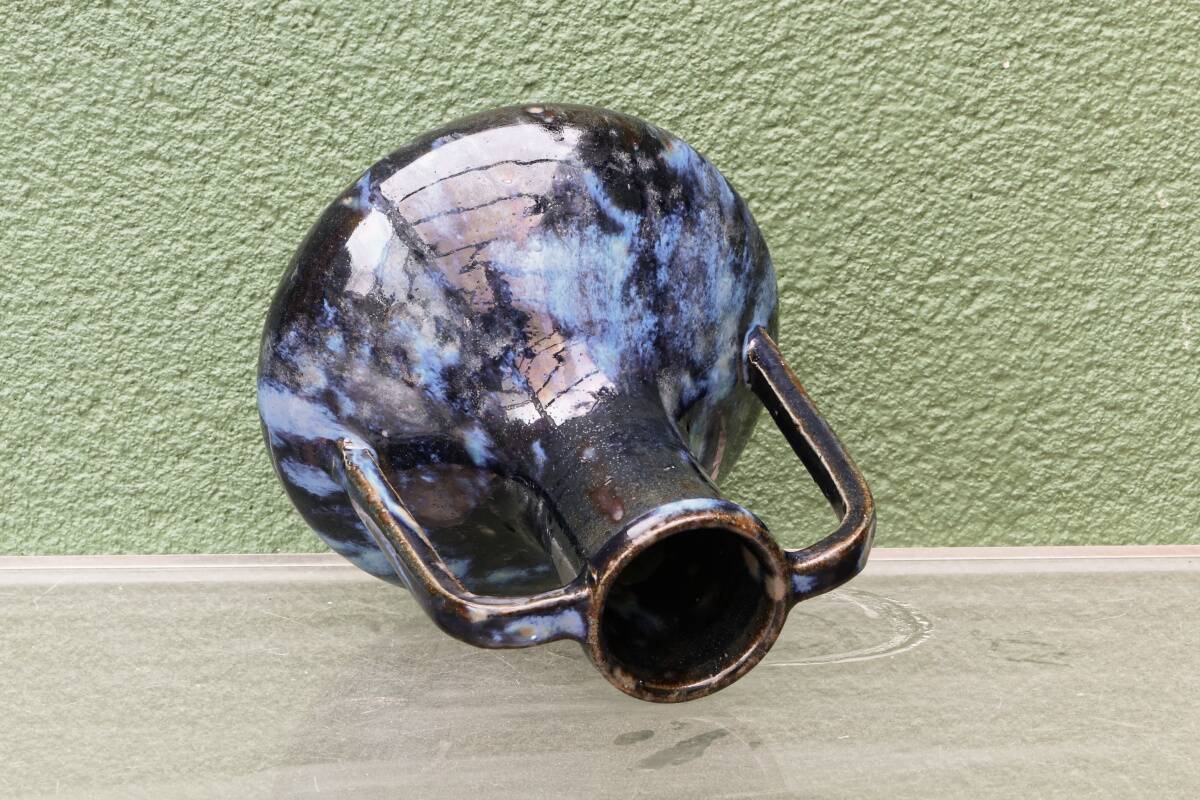 Blue flamed stoneware vase, Art Nouveau style, Reflex