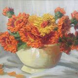 Painting "flower vase" circa 1950 HSP signed (to be deciphered) with frame