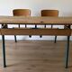 Vintage double school desk with 2 inkwells.