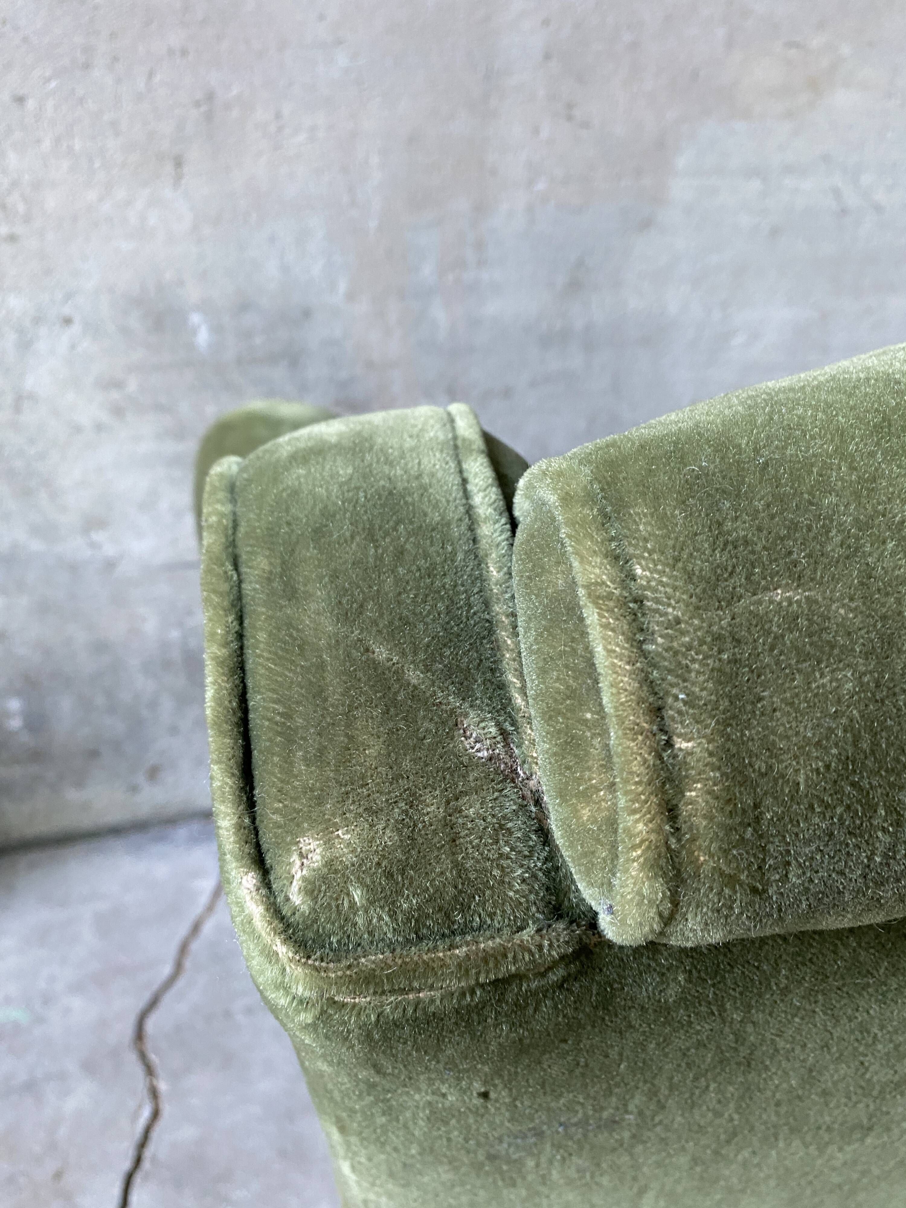 Vintage club armchair in green/khaki velvet fabric