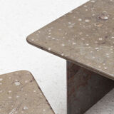 Set of 3 square, fossil marble coffee tables, 1970’s design