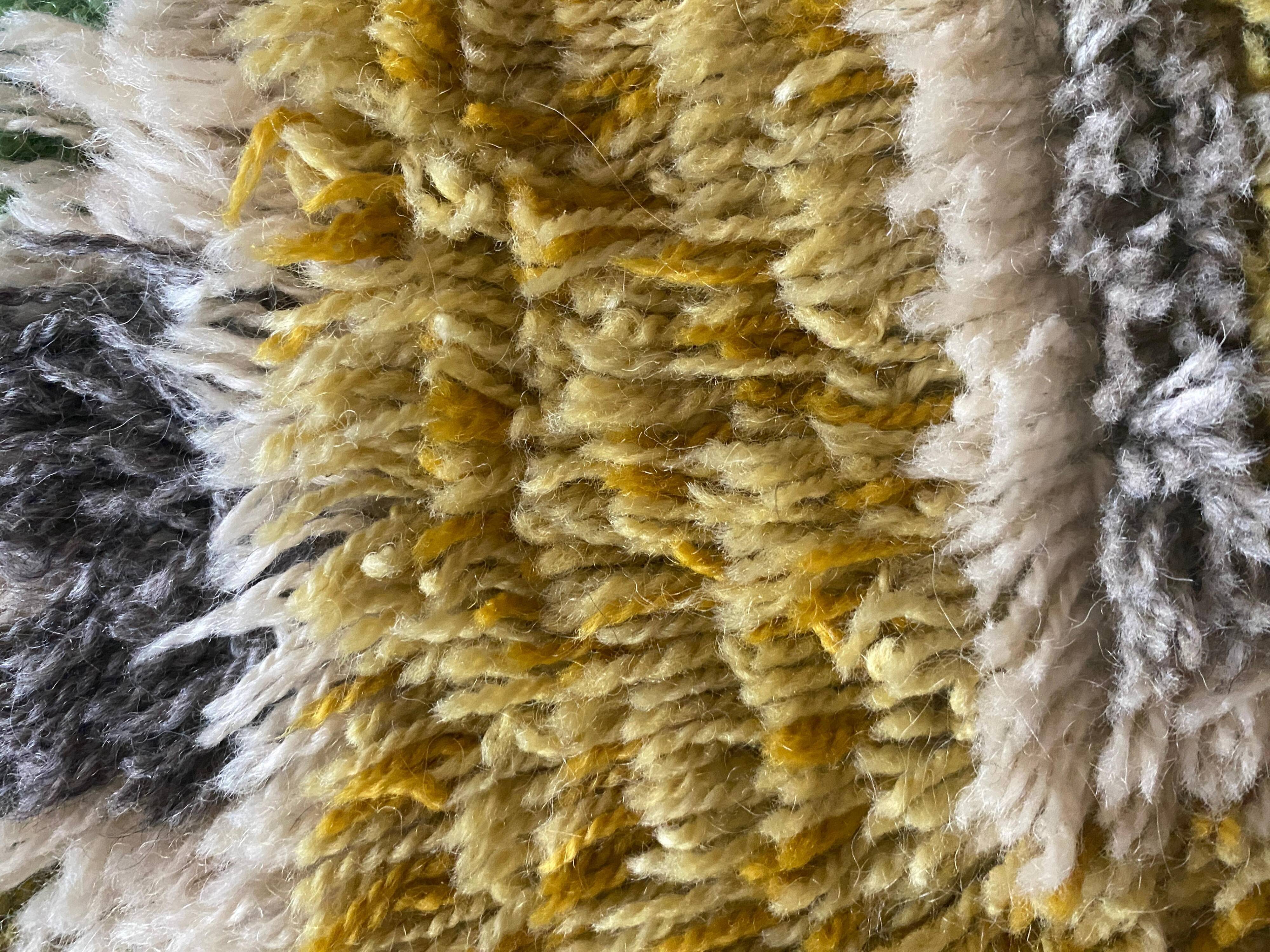 Mid-century Modern High Pile, Yellow, White, Green & Grey Rya Rug, Sweden, 1960s