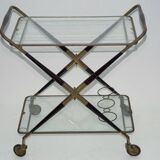 Cesare Lacca, Mid-Century Brass and Wood Bar Cart, Italy, 1950s