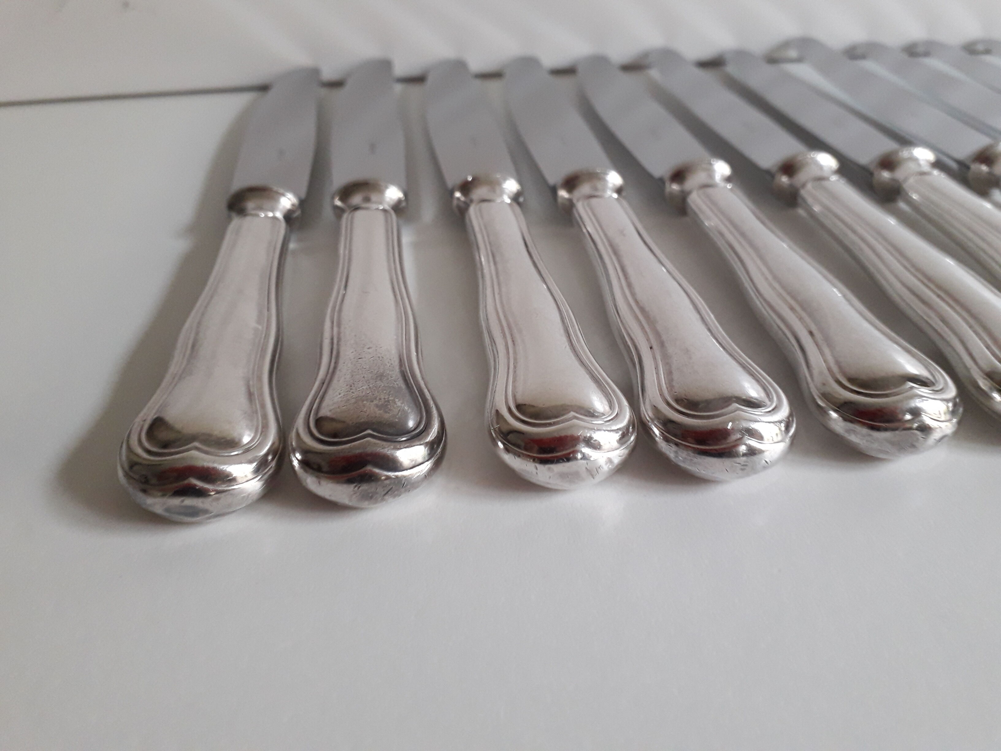 Ercuis set of 18 knives silver metal and stainless steel violin model