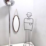 Miroir mural ovale avec cadre en hêtre noirci et corde en nylon, Italie