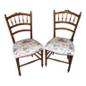 Pair of carved wood chair & seat fabric art nouveau vintage #a194