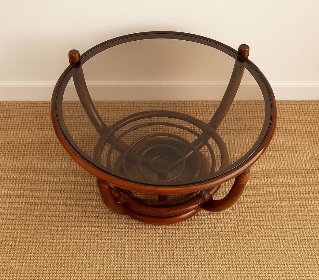 Curved rattan coffee table
