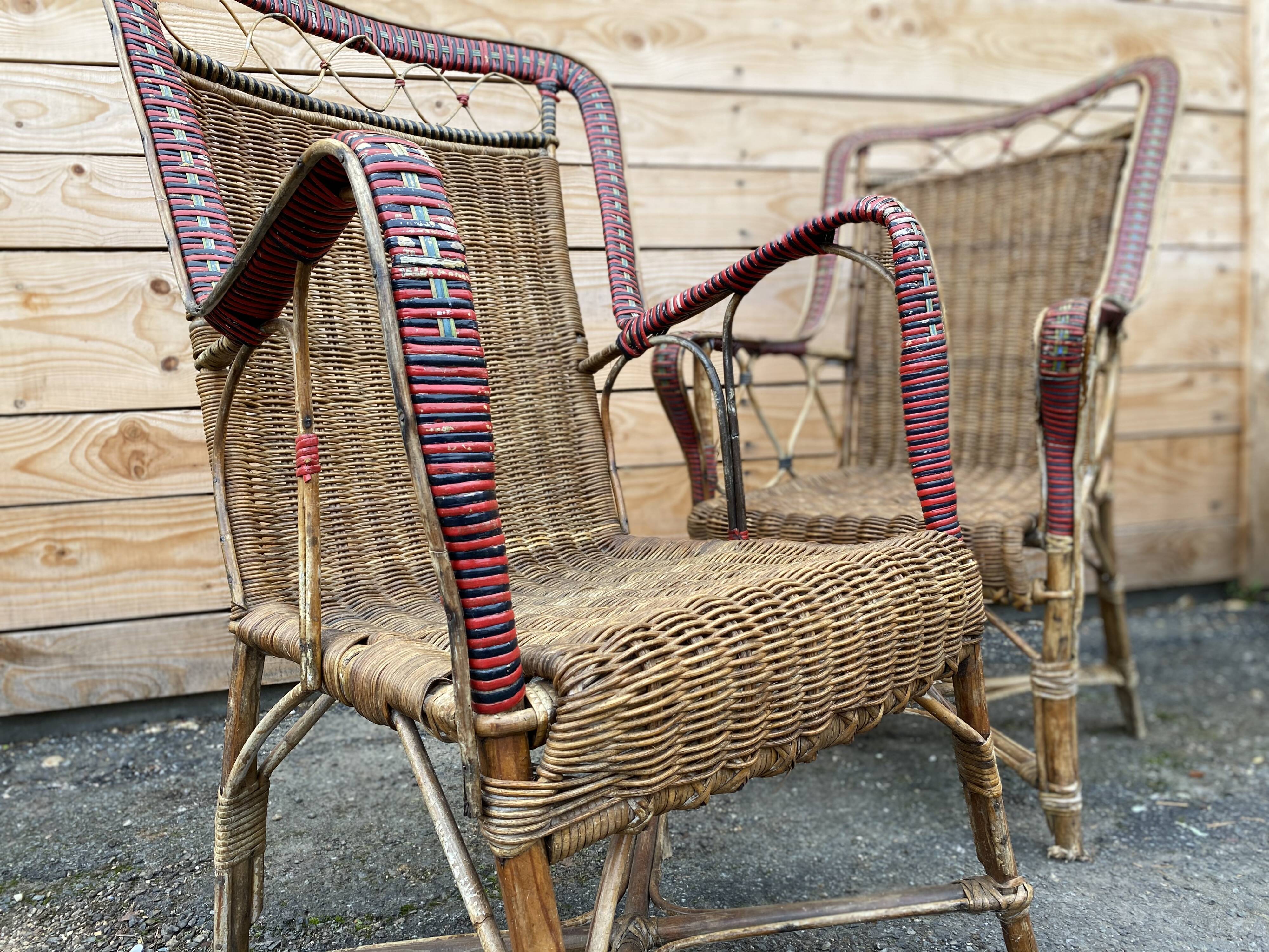 Pair of garden chair in 19th century rattan