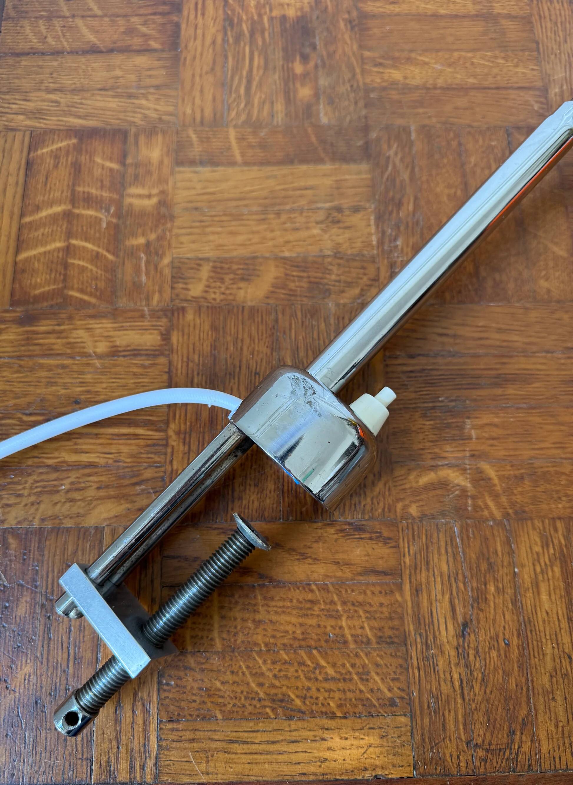 Orange workshop lamp with a clamp – 1970s
