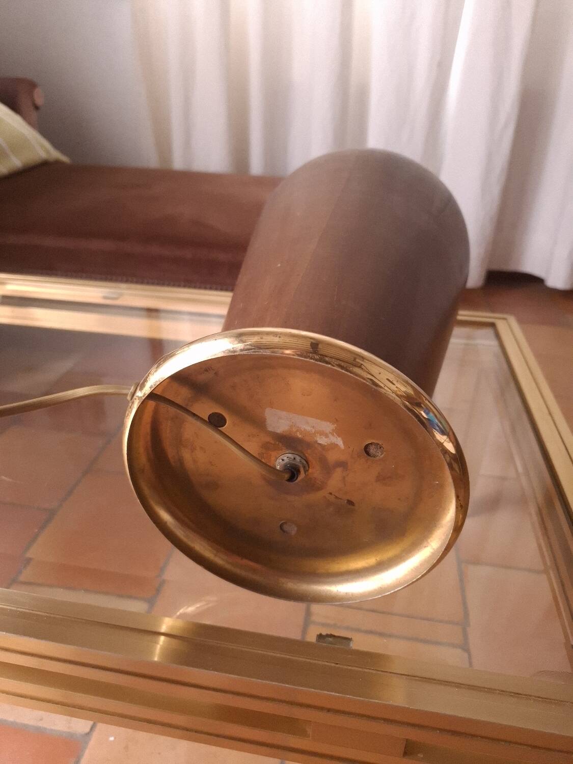 80s wood and brass lamp base