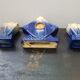 Art deco mantel clock with 2 vintage blue and white ceramic vases