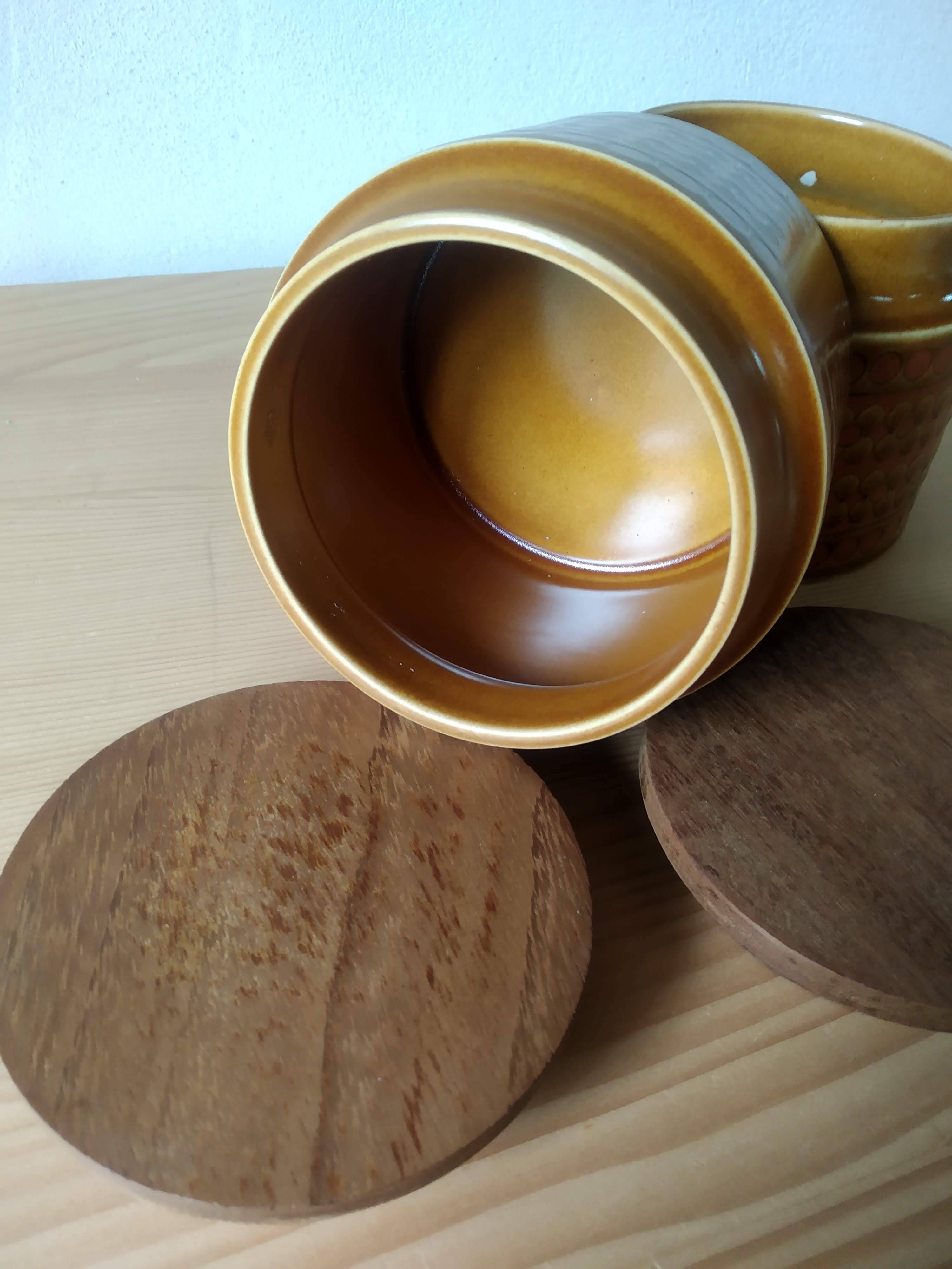 Set of 2 vintage Hornsea Saffron round ceramic tins