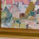 Huile sur panneau suédoise originale du milieu du siècle « Visby City » par ER.OLSSON
