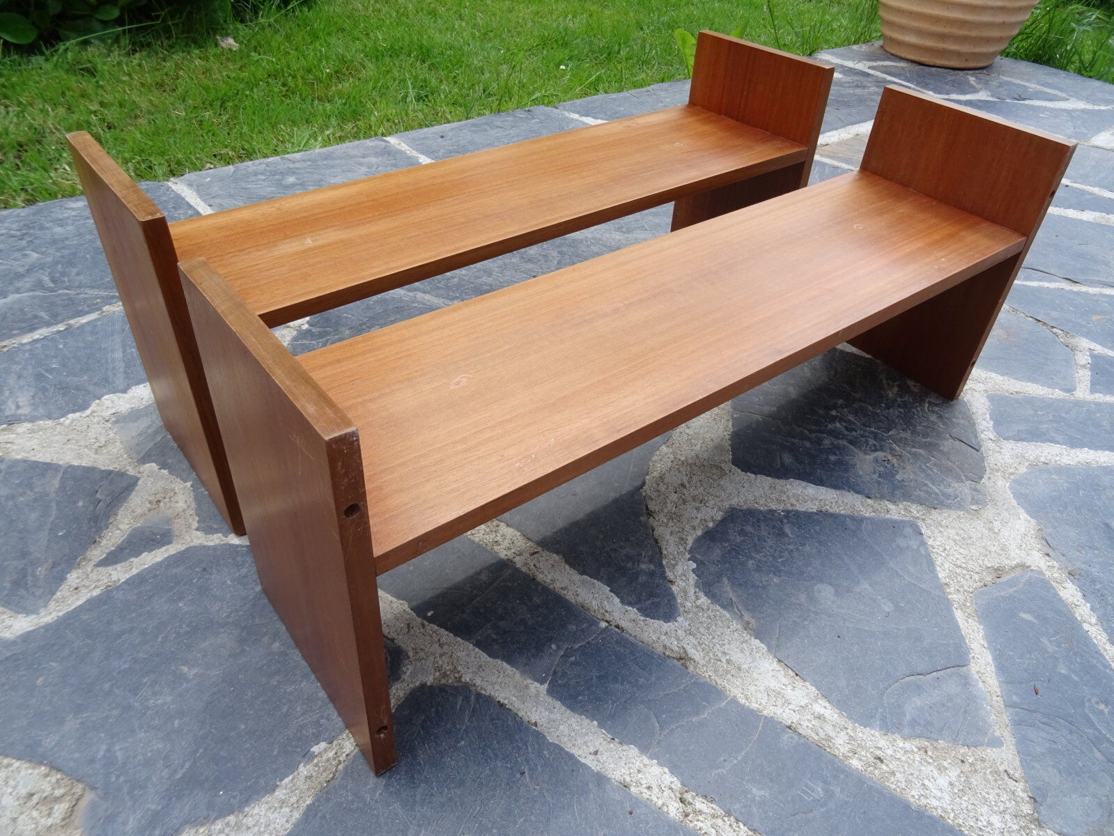 Pair of teak wall shelves