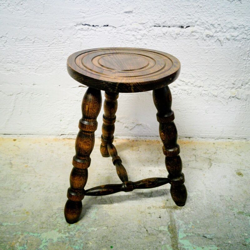 Turned wood tripod stool