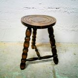 Turned wood tripod stool