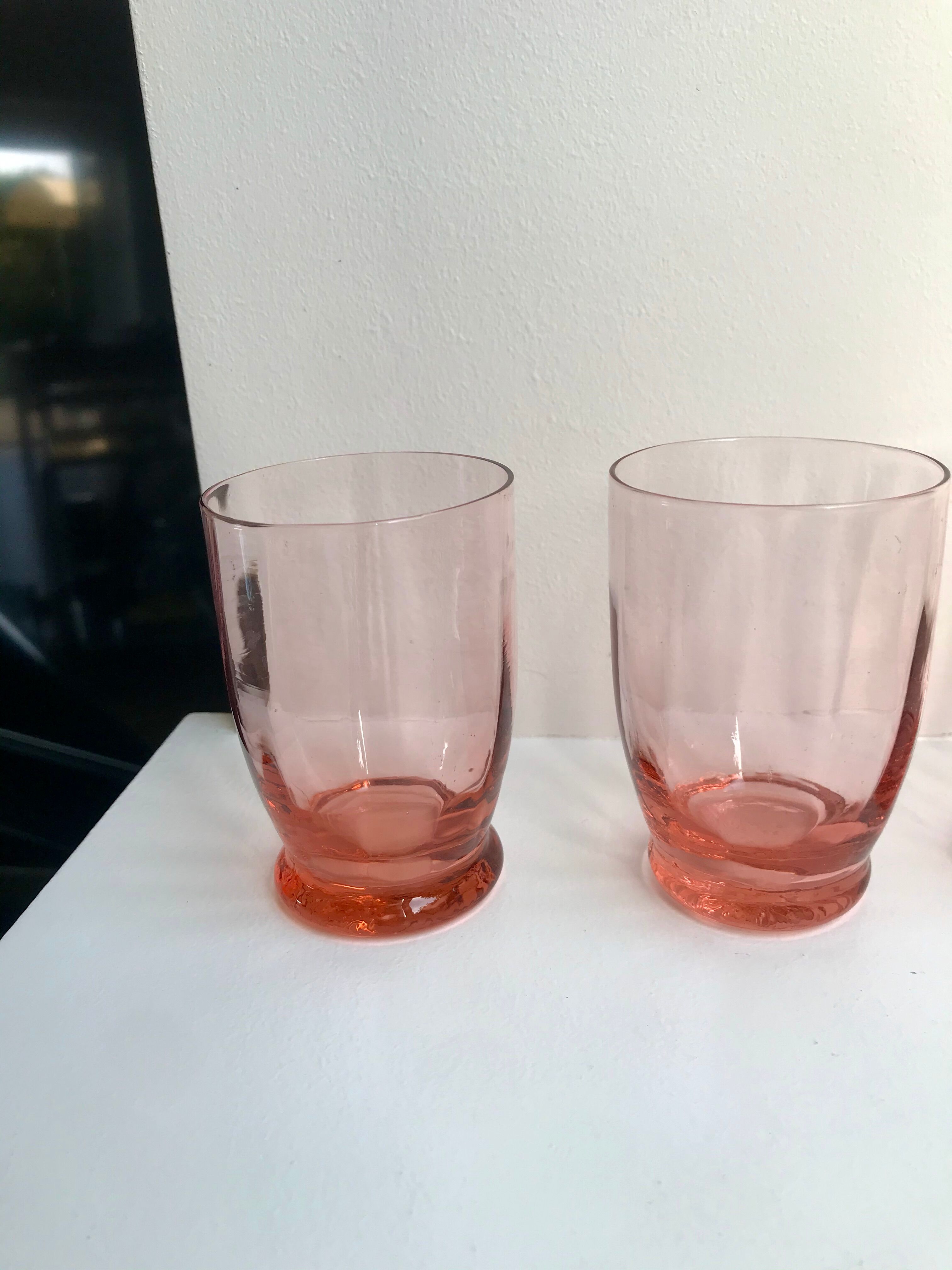Set of 4 art deco pink water glasses 30s