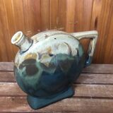 Old beige & green ceramic bottle + vintage handle