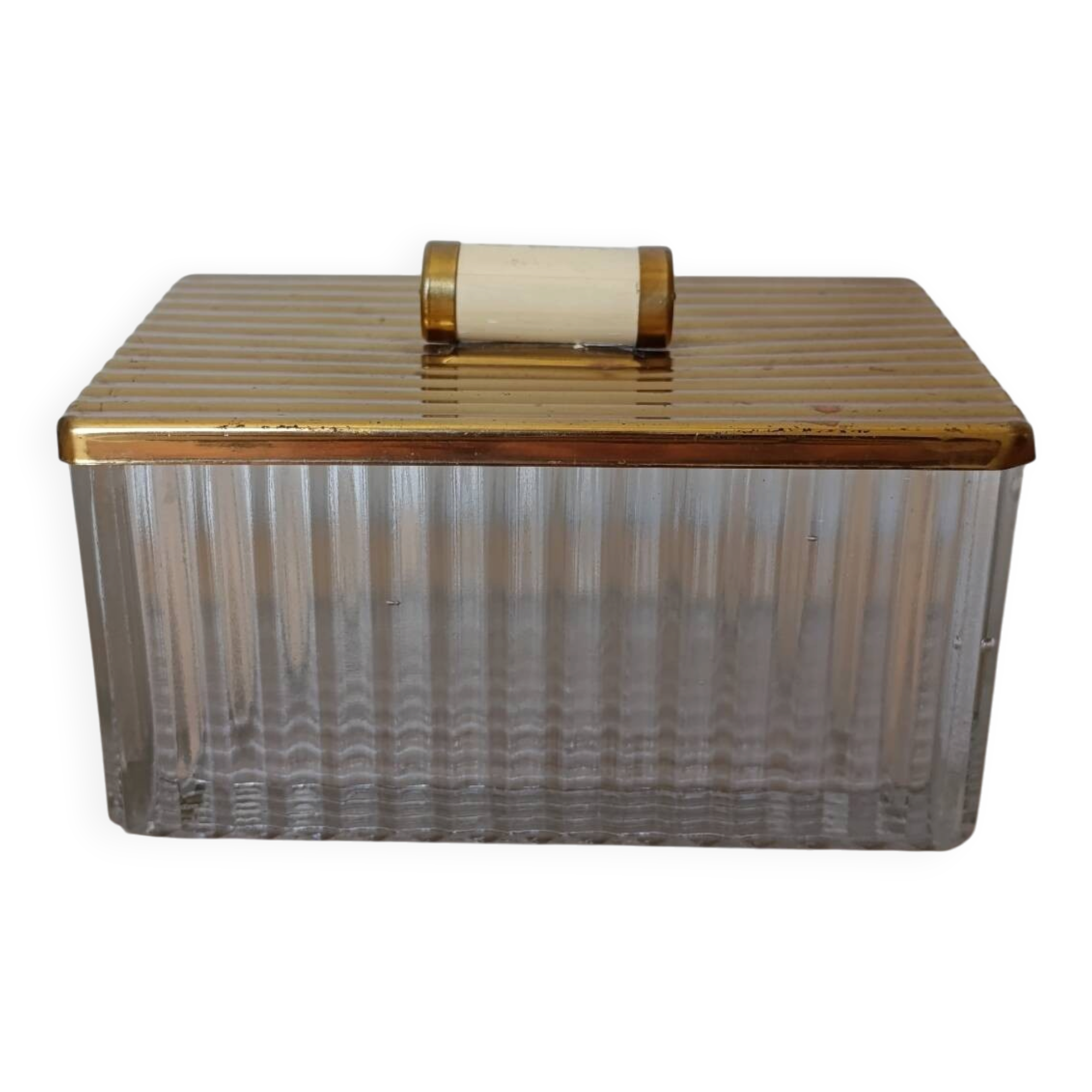 Vintage decorative box in ribbed glass – 1960s/70s
