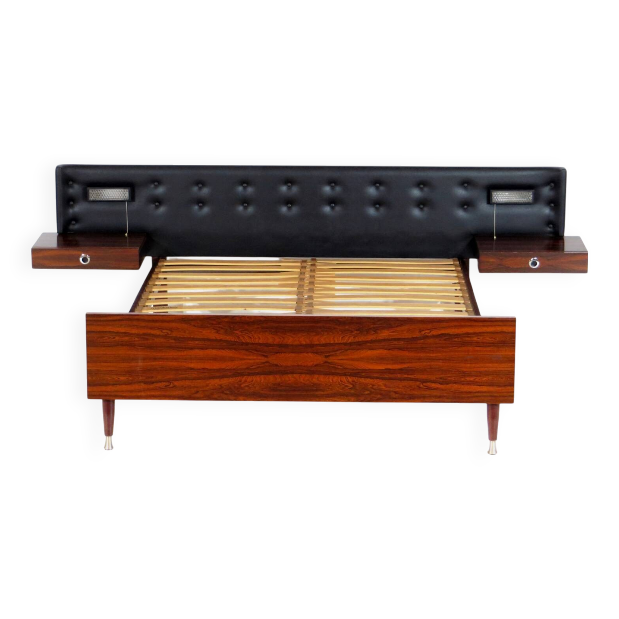 Vintage mid century modern double bed bedroom set with floating nightstands