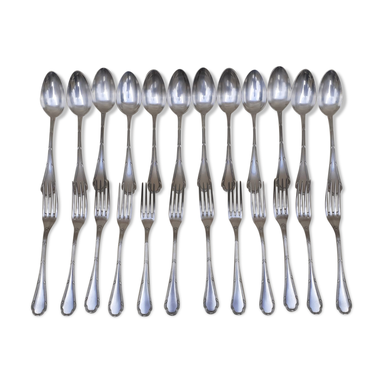 Housewife 12 forks and 12 tablespoons in silver metal