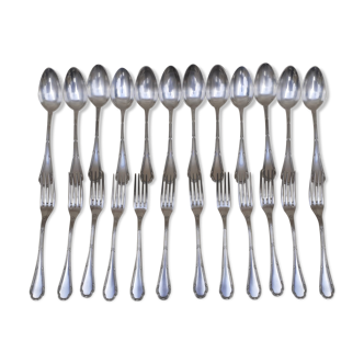 Housewife 12 forks and 12 tablespoons in silver metal