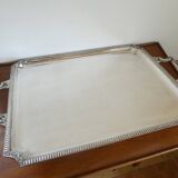 Large rectangular silver metal tray with handles Maison Wiskemann