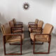 Lot 6 chairs armrests vintage 70s Scandinavian design leather and wood