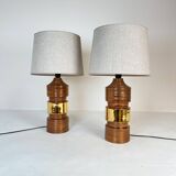Pair of Bergboms Bitossi brass table lamps, large mid-century, 1960s, Sweden.