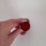 Triangular red glass vase by Gunnar Ander for Elme Glasbrück.