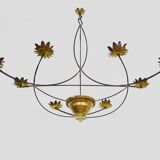 Very large chandelier with 9 metal bulbs and gold leaf cup